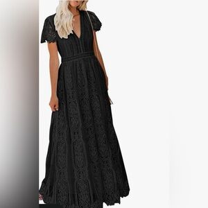 NEW MEROKEETY Chic Black Lace Maxi Dress SIZE L